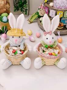 1 件可爱粉色复活节兔子储物篮装饰物、糖果篮、鸡蛋储物篮、架子篮、水果篮，用于节日装饰派对、日常家居装饰、餐桌装饰、篮子、储物篮、汽车配件、厨房、浴室收纳架、厨房配件、房间装饰、家居装饰 - 粉色 - 查看 2