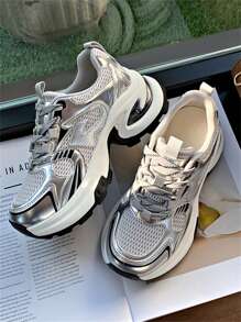 Women's Chunky Sneakers, Fashionable Lightweight Running Mesh Breathable Vulcanized Shoes, Suitable For Spring/Autumn 2025