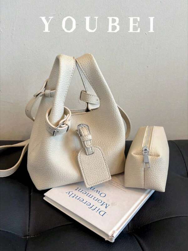Fashionable Minimalist PU Leather Shoulder Tote Bag With Detachable Inner Pouch, Adjustable Strap, Versatile Women Handbag For Commute, Shopping, Makeup, Girlfriend/Valentine's Day Gift, Japanese Style