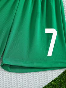 Set de 2 piezas de ropa informal deportiva de secado rápido de manga corta para niño preadolescente, adecuada para ocio, deportes, fútbol, actividades de equipo, diseño estampado