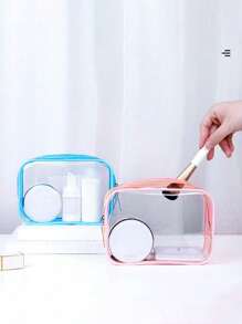 1 pieza Bolsa de maquillaje de viaje transparente e impermeable - Hipoalergénica, con cremallera, estuche cosmético portátil, organizador de aseo y tocador perfecto para uso diario y viajes, bolsa de aseo, bolsa de viaje, bolsa de maquillaje, artículos escolares, artículos esenciales para damas, para la universidad, el baño, las vacaciones y los días festivos