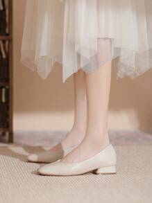 宽版大码女式中跟方头休闲便鞋，时尚百搭办公室工作鞋