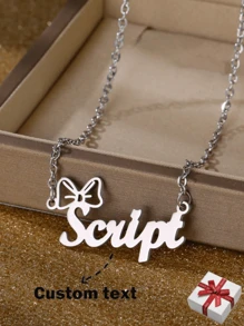 1PC Customized Stainless Steel Nameplate Necklace, Pendant Necklaces Stainless Steel Baby Jewelry Personalize Name Choker Girls Necklace Kids Children Numbers Boy Custom Silver Color, Fashion, Vintage, Casual, Simple Customization Everyday Wear, Birthday, Mother's Day - Silver - View 2