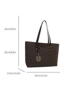 New Fashion Women's Large Capacity Full Body Print Design Letter Pattern Decoration Design Double Handle Tote Bag Suitable For Work And Commuting,School Bag,Large Capacity,Portable,Classic Casual,Business Casual,For Teen Girls Women College Students,White-Collar Workers,Perfect For Work,Back To School,Middle School,High School,College,Vacation, Fashionable Tote Bag With Zipper