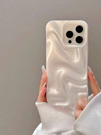 1pc Luxury Faux Pearl White Embossed Wavy Pattern Phone Case Compatible With IPhone 11, 11 Pro, 11 Pro Max, 12, 12 Pro Max, 13, 13 Pro, 13 Pro Max, 14, 14 Pro, 14 Plus, 14 Pro Max, 15, 15 Pro, 15 Plus, 15 Pro Max, 16, 16 Pro, 16 Pro Max, 16 Plus, 17, 17 Pro, 17 Pro Max