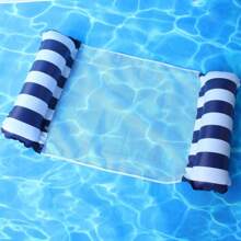 1 pieza Hamaca inflable a rayas, relajación, cama flotante con respaldo de malla, plegable, artículos esenciales de playa, juegos de natación, accesorios de playa, flotador de piscina