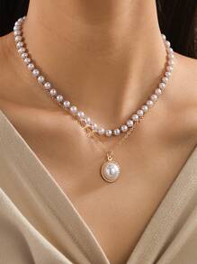 1 European And American French Romantic And Elegant Retro Faux Pearl Ladies Double Necklace Suitable For Daily Holiday Dance Banquet Wear Or Holiday Gift - White - View 7