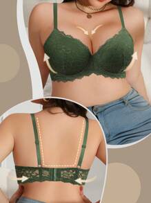 Soutien-gorge lingerie sans couture avec support sans armature, vert, grande taille, en dentelle pour femmes avec une couverture complète, respirant, pour un port quotidien