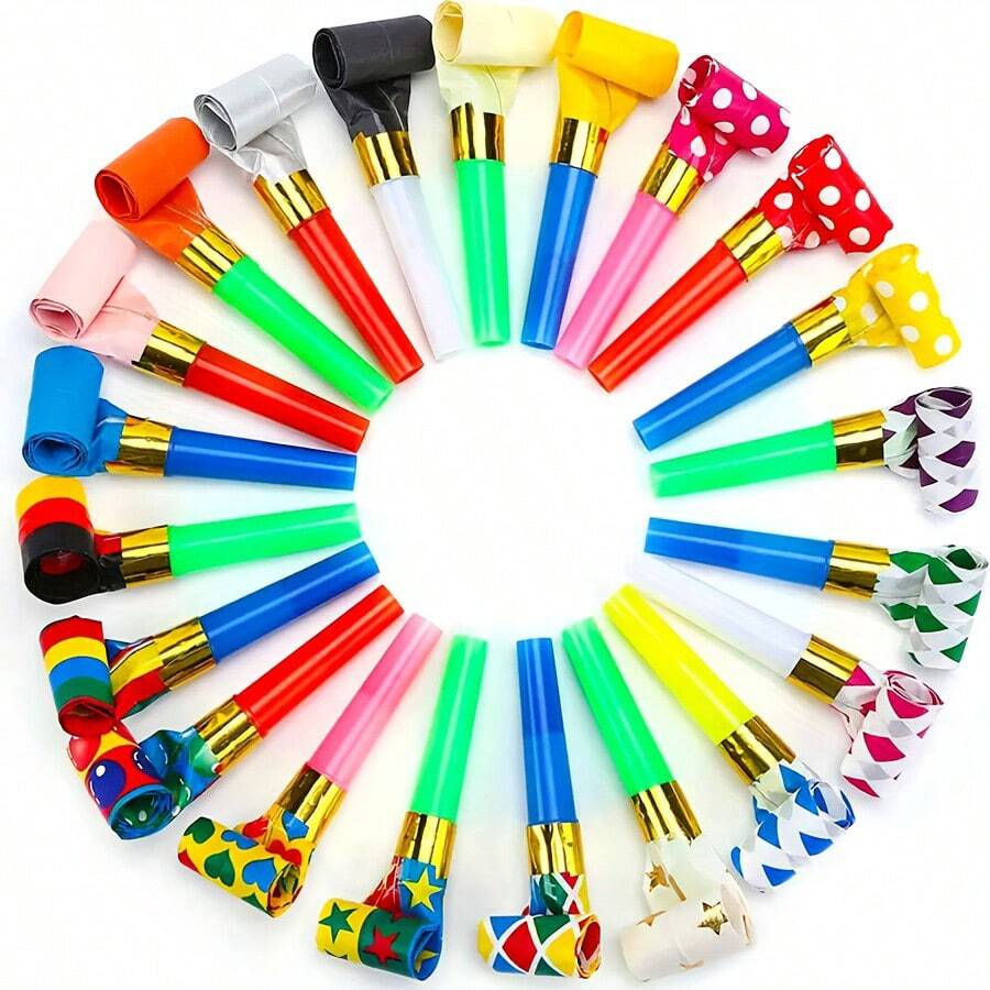 20-100 piezas Silbato de estilo de hocico largo con envío aleatorio, juguetes de creación de atmósfera para fiestas, sopladores de fiesta de plástico divertidos, silbatos para celebraciones - Multicolor - Ver 1