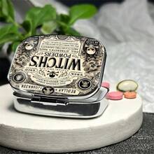 1 件复古女巫粉末金属药盒，2 隔层便携式药品收纳盒，紧凑型口袋大小药盒，适合旅行和钱包，独特的礼物创意，秋季装饰 - 如圖 - 查看 5