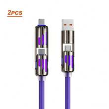 2PCS USB, Type C, Lightning-Max 240W Sạc nhanh và đồng bộ dữ liệu Cáp sạc USB đa chức năng 4 trong 1 MFISH tương thích với iPhone 16/15, IPad - Nhiều màu - Xem 8