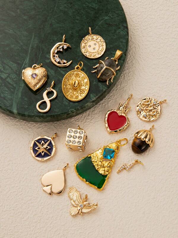 1Pc Copper Inlaid Zirconia Electroplated Multi-Element Pendant, Love Cowboy Hat Ladybug Eagle Constellation Moon Element Pendant, Suitable For DIY Jewelry Making