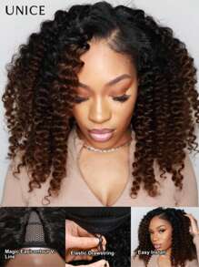 UNICE Hair EasiContour V Part Wigs Jerry Curly Ombre Chestnut Brown Glueless Human Hair Wigs Minimal Leave Out Upgrade V Part Human Hair Wig Beginner Friendly 150% Density - Trendy Color - View 2