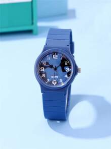 Reloj de moda minimalista con patrón numérico y banda de color camuflaje, para niños/estudiantes - Azul - Ver 2