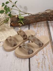 Plus Size Women's Vintage Floral Flat Strap Platform Sandals, Soft Outsole Beach Slippers, Niche Roman Style Sandals