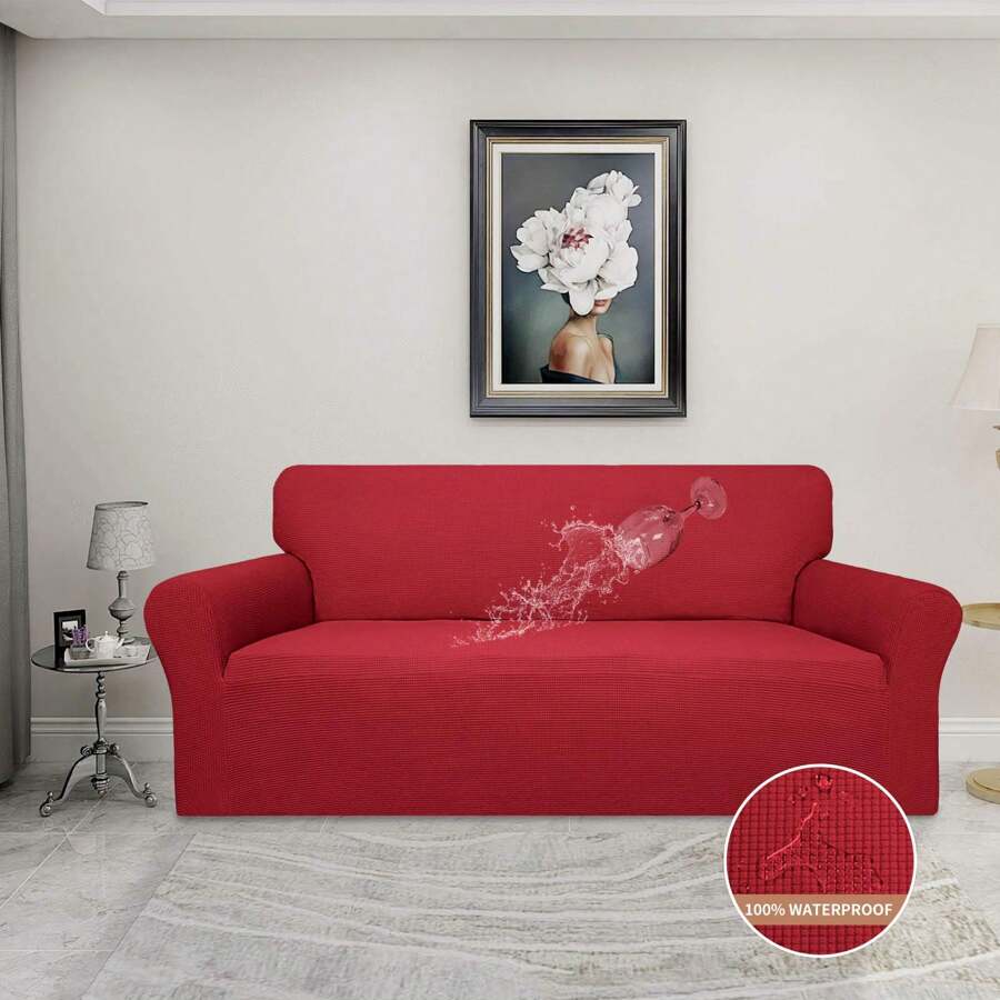 Funda de sofá impermeable, funda de sofá impermeable doble, funda de sofá de jacquard elástico, protector de muebles a prueba de fugas para niños, mascotas, perros y gatos - Rojo - Ver 1