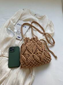 Bolso de bandolera pequeño tejido a mano para mujeres, nuevo bolso de mensajero tejido, bolso de hombro casual de playa de nicho, bolso sobre mini cuadrado, bolso de bandolera, adecuado para la playa y resorts