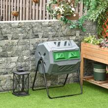 Outsunny Compostiera da Giardino Girevole a 2 Sezioni con 8 Prese d'Aria, Compostiera Domestica in Acciaio e PP, 160 L, per Compostaggio Rifiuti Organici, 71x65x96 cm, Grigio