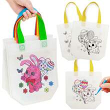 5-10pcs Easter Double Sided Pattern Graffiti Bags Cartoon Egg Rabbit Gift Bag Non-Woven Painting Handbag For Easter Party Gift Home Decor - Multicolor - View 2