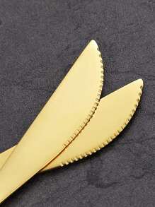 Juego de cubiertos de acero inoxidable de 30 piezas para cenas elegantes: cuchillo, tenedor y cuchara para carne para uso doméstico - Dorado - Ver 5