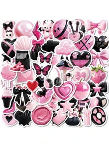 50 Pcs Creative 3D Black And Pink Style Cool Graffiti Stickers, Vinyl Waterproof Girl's Heart Series Stickers, Suitable For Water Bottles, Laptops, Suitcases, Computers, Phone Cases, Diaries, Gifts For Students, Girls And Ladies