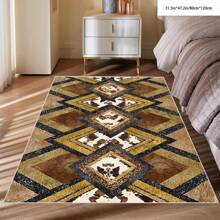 1pc Crystal Velvet Embossed Plaid Area Rug/Doormat - 5mm Thick, Waterproof, Non-Slip, Easy Clean, Machine Washable, Soft & Comfortable, Suitable For Entryway, Kitchen, Living Room, Bedroom, Hallway, Bathroom, Laundry Room - Carpet Decor