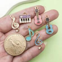 50pcs Mix Enamel Assorted Music Charms Antique Silver Guitar Notes Piano Musical Instruments Golden Plated Pendants For Jewelry Making DIY Craft Keychain Ornament Craft Accessories - Multicolor - View 3