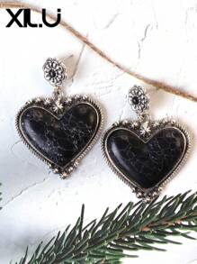 1 set de collar con colgante y aretes de estilo retro y país del oeste antiguo con diseño exagerado de color turquesa al estilo del Día de San Valentín para mujeres