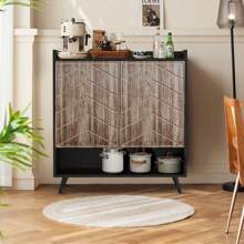 Sideboard Buffet Cabinet With 2 Doors, Storage Cabinet With Adjustable Shelves For Kitchen, Hallway, Entryway, Living Room, Brown - Apricot - View 2