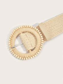1 Piece Of Women's Beach Casual Leisure Bohemian Street PP (Polypropylene) Round Wooden Bead Buckle Elastic Pp Straw Belt Summer Beach Travel Season Summer, School Fall, Autumn, Halloween - Beige - View 4