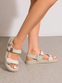 Flat Sandals For Women Comfortable Open Toe Summer Sandals Adjustable Fashion Dress Sandals Dresses For Woman - 米色 - 查看 3