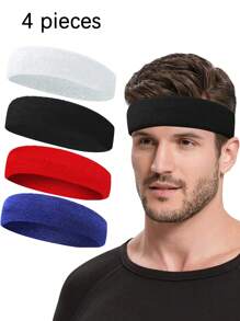 4 件装瑜伽、篮球、跑步运动吸汗带、户外运动健身吸汗头带、头巾、头带 - 彩色 - 查看 1