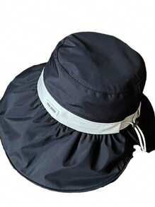 1 pièce Chapeau de seau en polyester de couleur unie avec protection anti-UV, imprimé de lettres, convenant pour le printemps et l'été