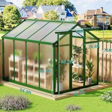 NANSTATA 6x8 FT Greenhouse For Outdoors, Polycarbonate Greenhouse With Quick Setup Structure And Roof Vent, Aluminum Greenhouses Heavy Duty, Large Walk-In Greenhouse For Winter Garden, Backyard, Patio, Lawn - 橄欖綠 - 查看 2