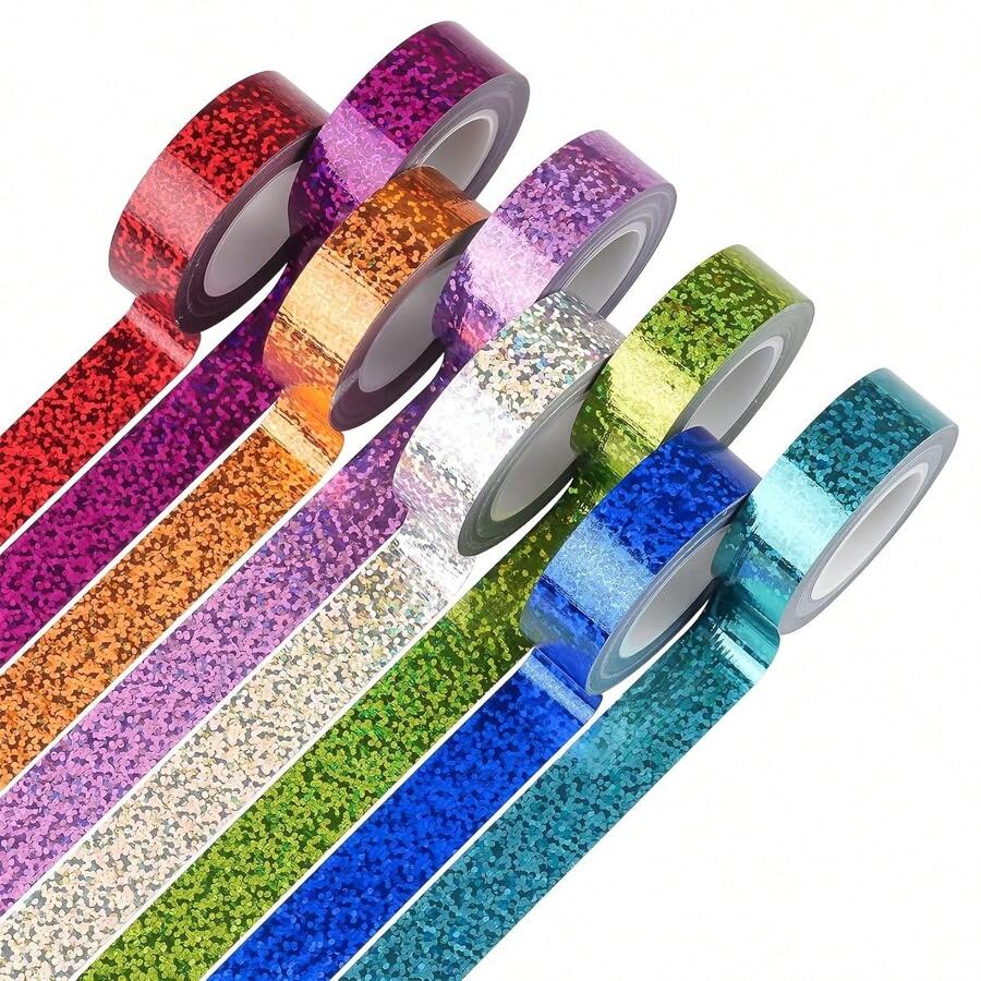 8 卷闪光和纸胶带，艺术与工艺品装饰胶带，闪光胶带，适用于 DIY 装饰、标签、办公室和学校使用 - 彩色 - 查看 1