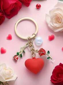 1pc Love Rose Pearl Pendant Keychain Girls Sweet Cute Backpack Jewelry Pendant Decoration Bag Pendant Cute Keychain Bag Decoration Gift For Girlfriend Love Keychain Backpack Handbag Car Keychain Decoration Girls Sweet Backpack Pendant Accessories Keychain Bag Pendant