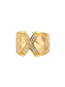 1pc Luxury Zirconia Initial Letter Rings For Women Stainless Steel Chunky Wide Open Finger Ring Hip Hop Fashion Jewelry Gifts