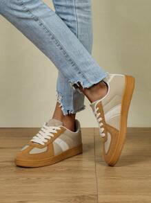 春夏情侣休闲时尚步行鞋低帮舒适平底滑板鞋适合校园聚会晚宴棕色运动鞋 - 彩色 - 查看 1