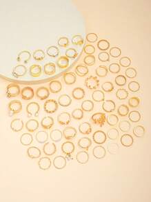 17KM 22/68 件简约金属几何仿珍珠心形戒指套装，女士节日、约会、日常派对礼物（无盒） - 款式1 - 查看 9