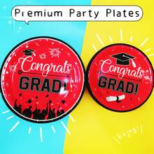 Hakunofo 72Pcs Graduation Party Supplies 2025 Graduation Party Dinnerware Set, Red Disposable Paper Plates Napkins For Congrats Grad Party Decorations, Serve 24
