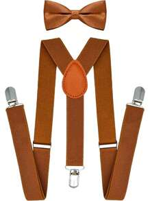 Men's Suspender & Bow Tie Set, Elastic Brace With Bow Tie Set, Suitable For Daily Wear, Weddings, Banquets, Parties, Suitable For Teens, Summer Casual Outdoor Athletic Or Vacation Travel Or Graduation Gifts Or Birthday Dress Accessories Or Daily Wear