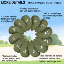 FINGER TEN 12 Pcs Golf Iron Covers Set - Synthetic Leather Golf Iron Head Covers For Clubs Fit Most Brands - Green - View 2