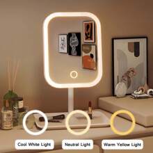 1pc LED Makeup Mirror, Lighted Vanity Mirror, 3 Adjustable Lighting Mode Makeup Mirror, Touch Control, Portable Stand And Foldable Small Mirror, Illuminated Travel Makeup Mirror, Rechargeable Battery, Suitable For Women's Gifts Ladies' Gift Mother's Day Gift Graduation Season Gift,Makeup,Cheap,Room Decor,Vanity,Travel,Bedroom,Makeup Accessories,Mirror,Vanity Mirror,Cheap,Stocking Stuffers,Makeup,Makeup Tools,Cheap Stuff,Gifts,Gifts For Women,Christmas Gifts