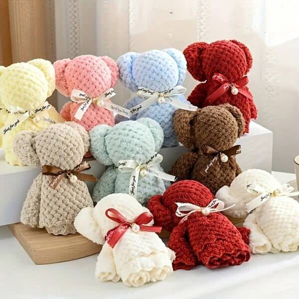Conjunto de 10 toalhas de presente de urso de pelúcia com sacos transparentes, presente em massa, lembrança de casamento, toalhas de mão decorativas, ideal para casamentos, aniversários, festas e presentes, lembrancinhas de festa, toalhas decorativas