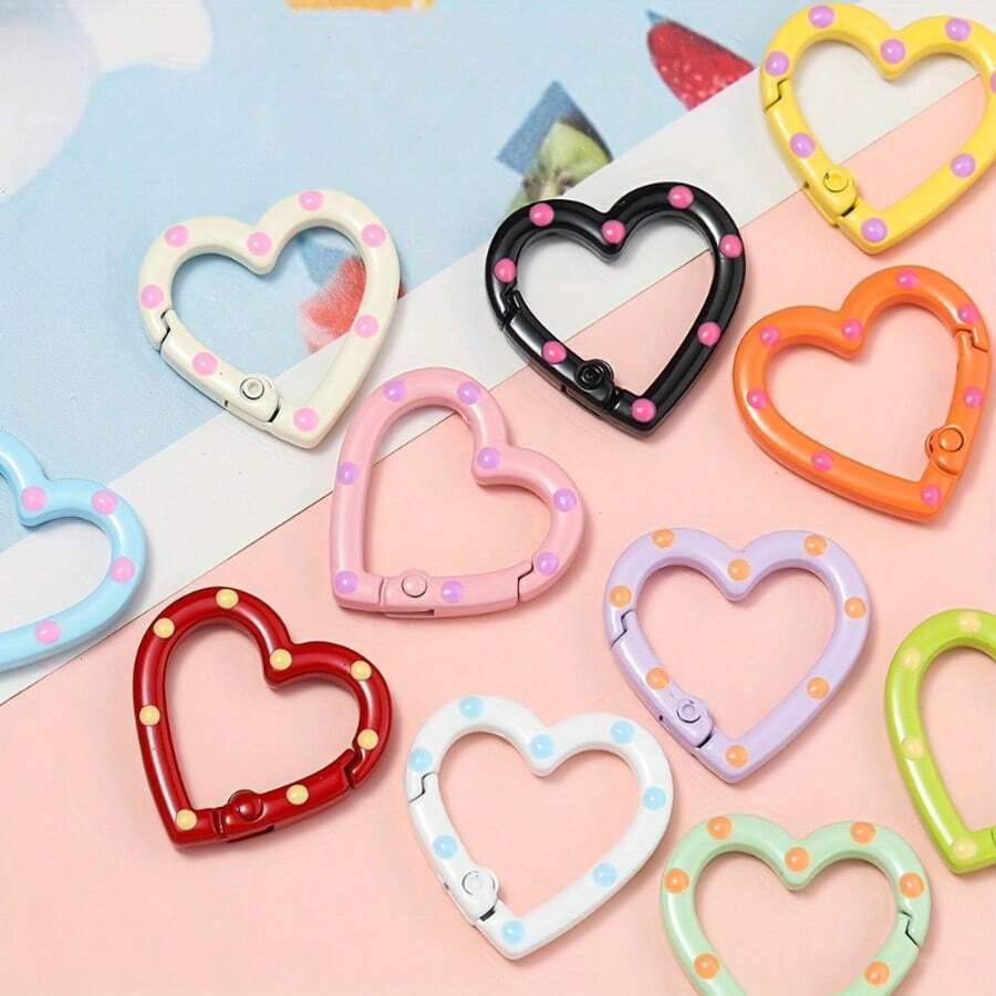 5pcs Colorful Oil Drop Round, Oval, Heart Shaped Key Rings Zinc Alloy Spring Keychain, DIY Jewelry & Keychain Making Supplies