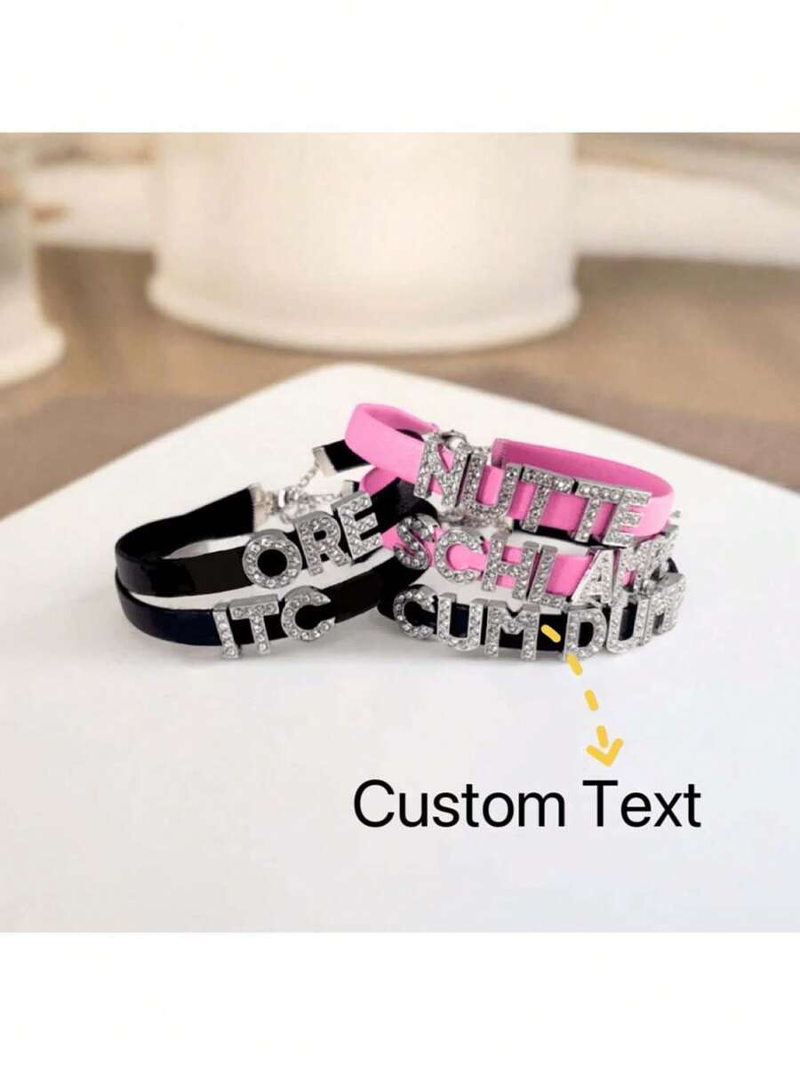 定制水钻字母项链颈链，男女通用 PU 颈链