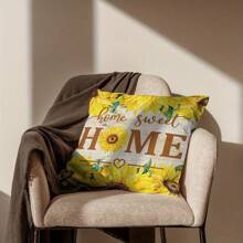 4 件套桃色天鹅绒黄色字母和向日葵印花枕套套装 - 适用于客厅、卧室、沙发 - 单面印花，不含枕芯 - 彩色 - 查看 6