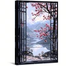Pastel Landscape With Cherry Blossoms And Mountains. Large Wooden Framed Wall Painting Artist Home Decoration Oil Painting - Bedroom, Bathroom, Living Room, Office, Kitchen, Christmas Gifts - 1 Piece - 彩色 - 查看 1