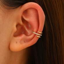 1pc Minimalist Multi-Layer Geometric Line Design Copper Clip-On Earrings, Fashionable Jewelry For Women, No Piercing Required