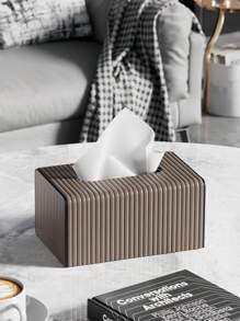 PU Leather Rectangular Tissue Box Lid - Tissue Box Holder, A Tissue Dispenser With A Remote Control Storage Rack. It Serves As A Tissue Box Organizer For Use On The Living Room Coffee Table Or Bedside Table In The Bedroom At Home.